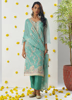 Vegaa Fashion Sky Blue Organza Embroidered Salwar Suit | Grocsy