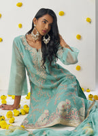 Vegaa Fashion Sky Blue Organza Embroidered Salwar Suit | Grocsy