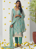 Vegaa Fashion Sky Blue Organza Embroidered Salwar Suit | Grocsy
