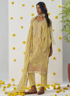 Vegaa Fashion Light Yellow Organza Embroidered Salwar Suit | Grocsy