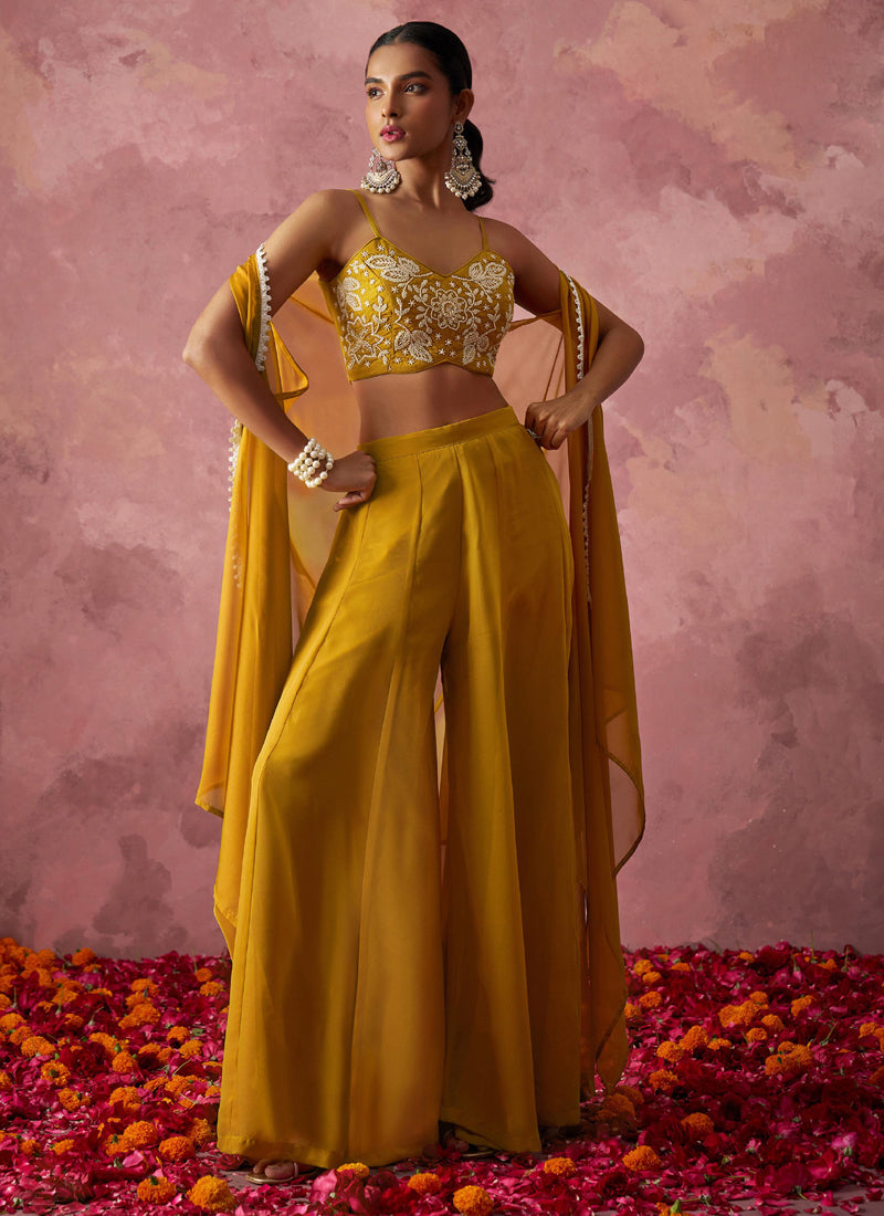 Vegaa Fashion Yellow Georgette Handwork Western Wear Suit | Grocsy