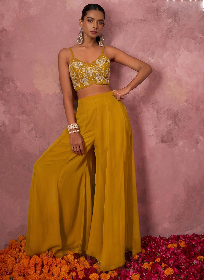 Vegaa Fashion Yellow Georgette Handwork Western Wear Suit | Grocsy
