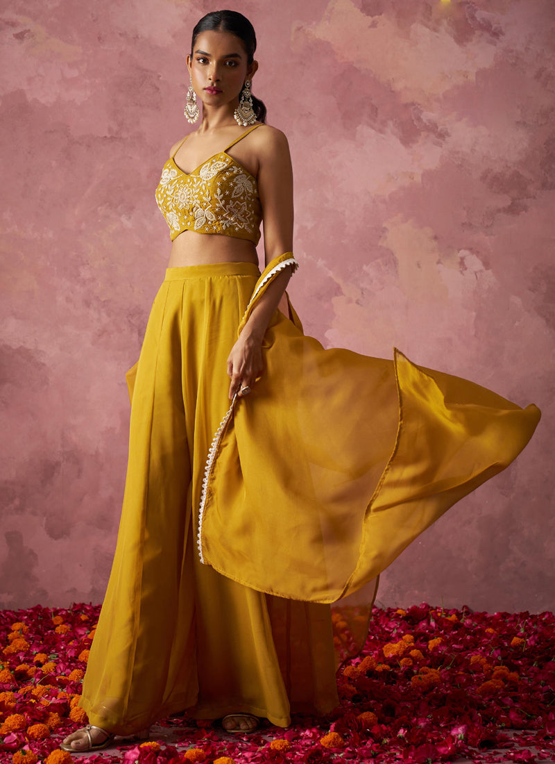 Vegaa Fashion Yellow Georgette Handwork Western Wear Suit | Grocsy