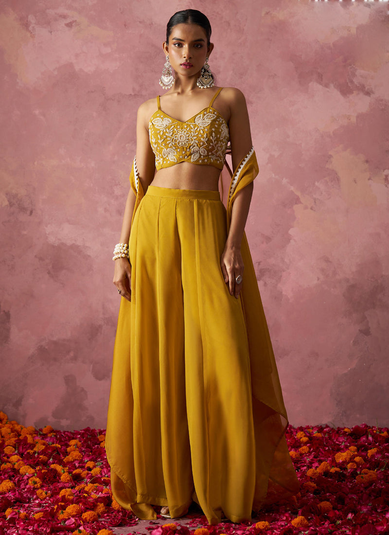 Vegaa Fashion Yellow Georgette Handwork Western Wear Suit | Grocsy