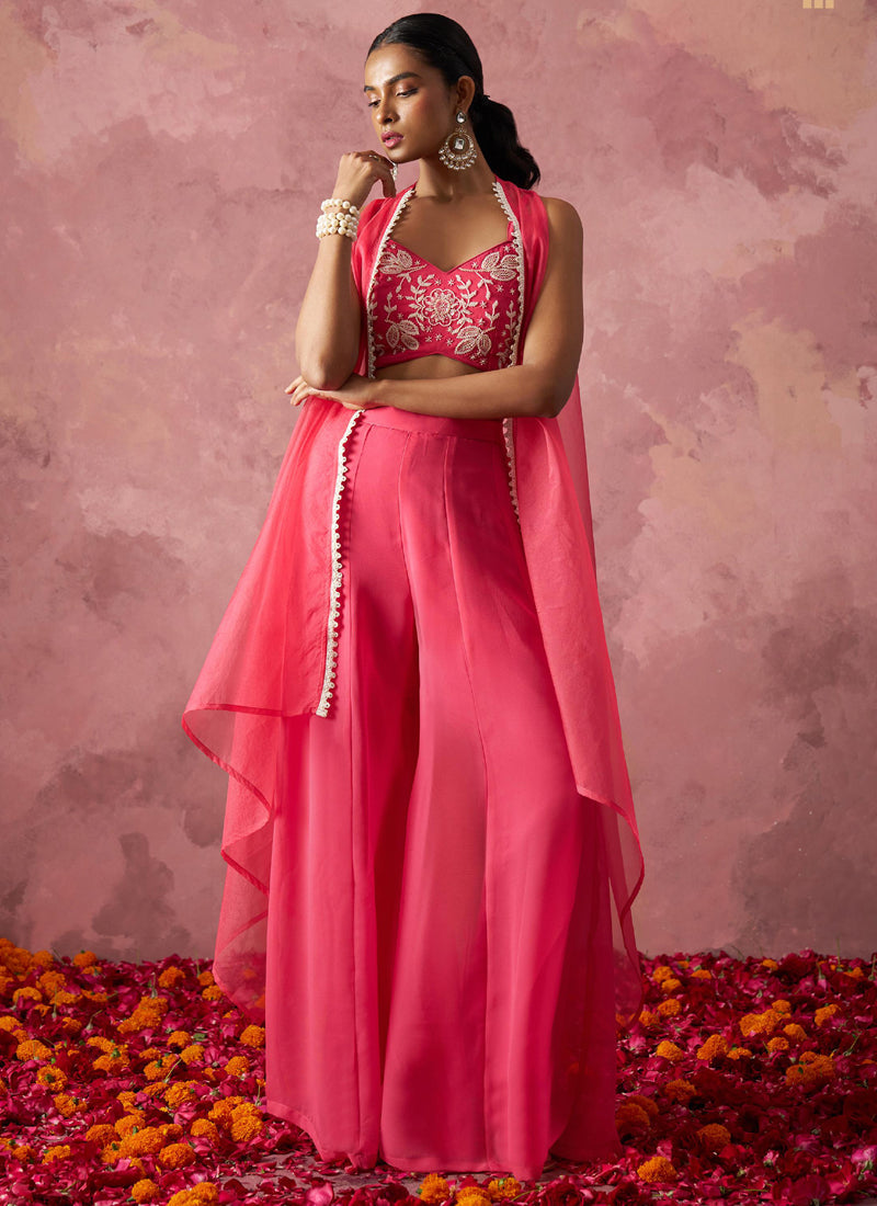 Vegaa Fashion Pink Georgette Handwork Western Wear Suit | Grocsy