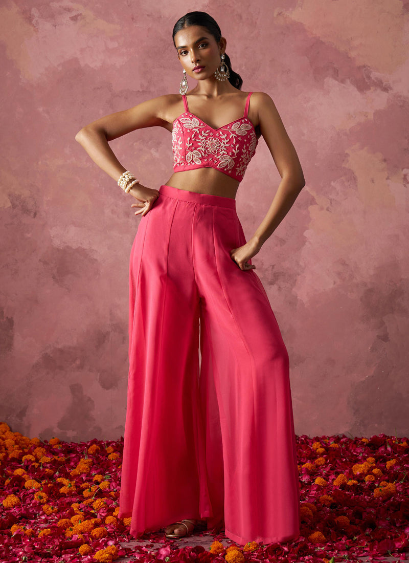 Vegaa Fashion Pink Georgette Handwork Western Wear Suit | Grocsy