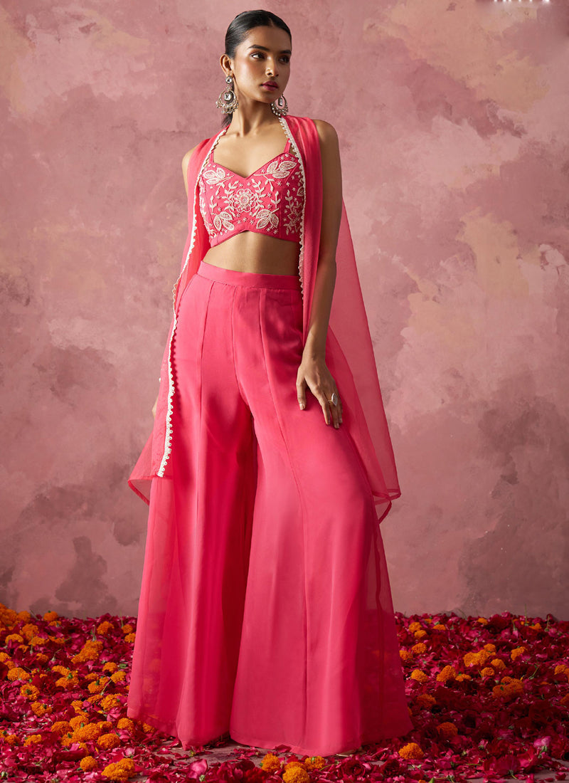 Vegaa Fashion Pink Georgette Handwork Western Wear Suit | Grocsy