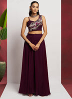 Vegaa Fashion Wine Georgette Khatli Work Western Sharara | Grocsy