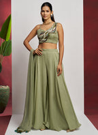 Vegaa Fashion Sea Green Georgette Khatli Work Western Sharara | Grocsy