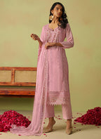 Vegaa Fashion Baby Pink Pure Organza Embroidered Salwar Suit | Grocsy