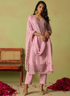 Vegaa Fashion Baby Pink Pure Organza Embroidered Salwar Suit | Grocsy