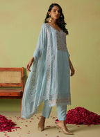 Vegaa Fashion Sky Blue Pure Organza Embroidered Salwar Suit | Grocsy