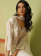 Vegaa Fashion Off White Pure Organza Embroidered Salwar Suit | Grocsy