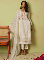 Vegaa Fashion Off White Pure Organza Embroidered Salwar Suit | Grocsy
