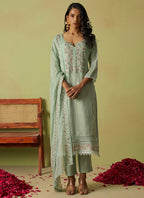 Vegaa Fashion Sea Green Pure Organza Embroidered Salwar Suit | Grocsy