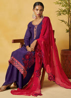 Vegaa Fashion Violet Organza Embroidered And Handwork Palazzo Suit | Grocsy