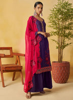 Vegaa Fashion Violet Organza Embroidered And Handwork Palazzo Suit | Grocsy