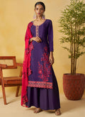 Vegaa Fashion Violet Organza Embroidered And Handwork Palazzo Suit | Grocsy
