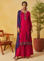Vegaa Fashion Red Organza Embroidered And Handwork Palazzo Suit | Grocsy