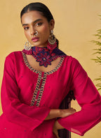 Vegaa Fashion Red Organza Embroidered And Handwork Palazzo Suit | Grocsy