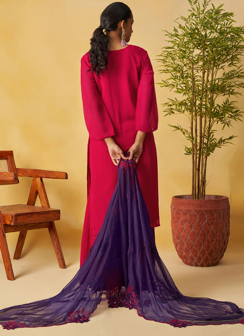 Vegaa Fashion Red Organza Embroidered And Handwork Palazzo Suit | Grocsy