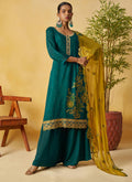 Vegaa Fashion Aqua Green Organza Embroidered And Handwork Palazzo Suit | Grocsy