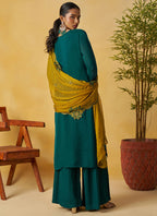 Vegaa Fashion Aqua Green Organza Embroidered And Handwork Palazzo Suit | Grocsy