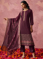 Vegaa Fashion Wine Georgette Embroidered Designer Salwar Suit | Grocsy