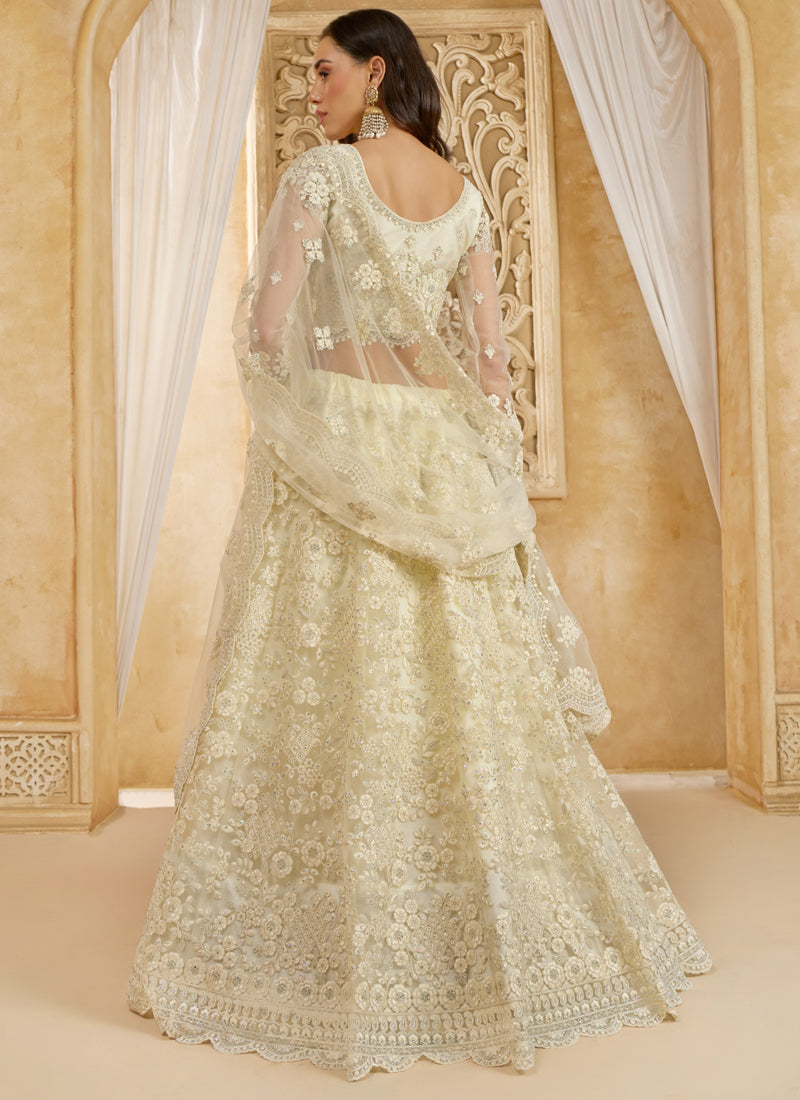 Vegaa Fashion Off White Net Thread Work Wedding Lehenga | Grocsy