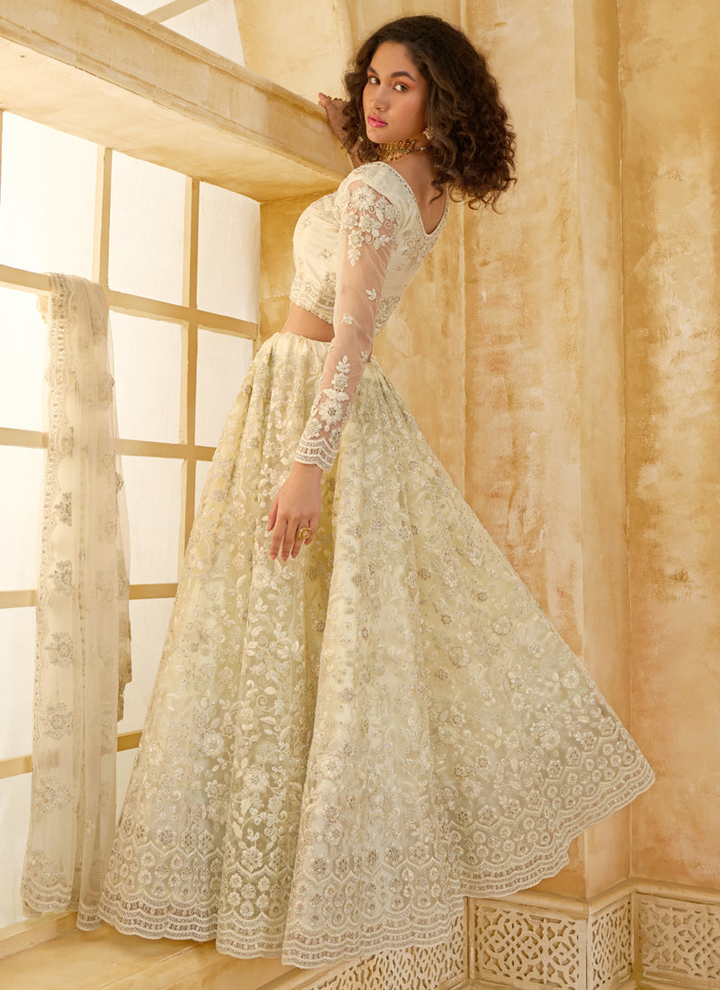 Vegaa Fashion Off White Net Thread Work Wedding Lehenga | Grocsy