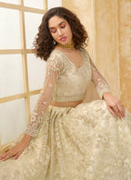 Vegaa Fashion Off White Net Thread Work Wedding Lehenga | Grocsy