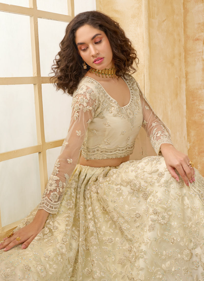 Vegaa Fashion Off White Net Thread Work Wedding Lehenga | Grocsy