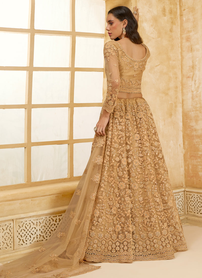 Vegaa Fashion Beige Net Thread Work Wedding Lehenga | Grocsy