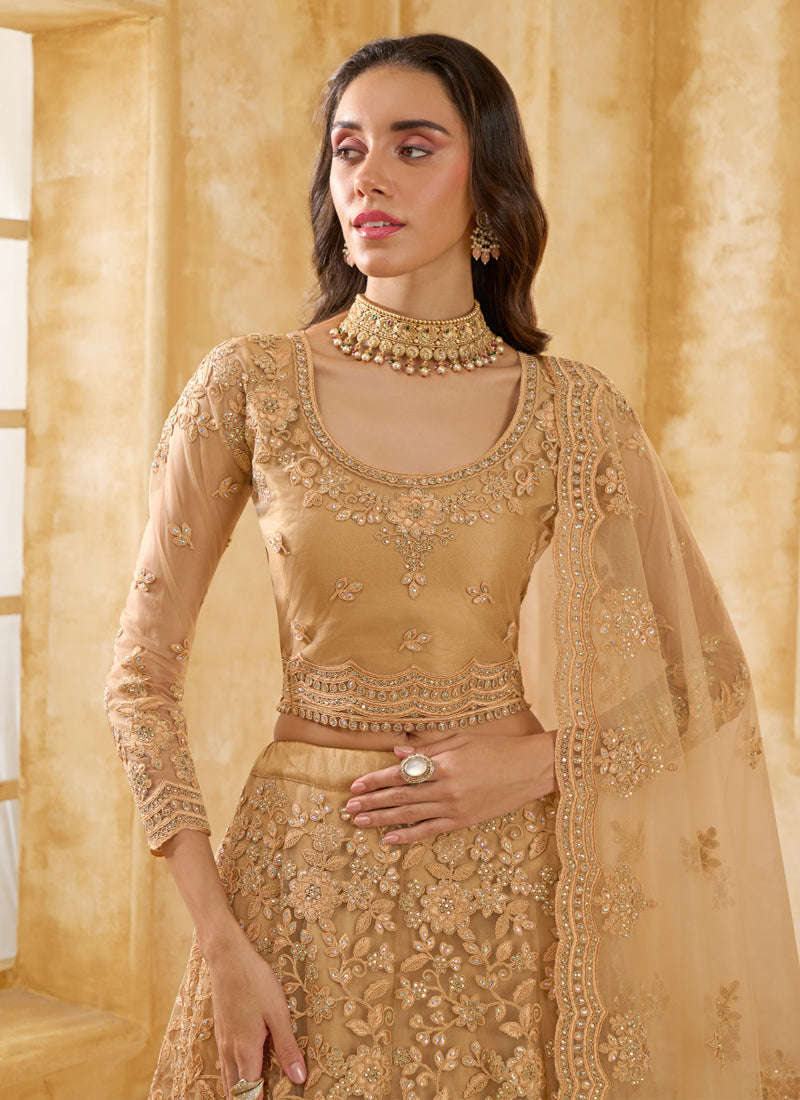 Vegaa Fashion Beige Net Thread Work Wedding Lehenga | Grocsy