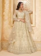 Vegaa Fashion Off White Net Thread Work Wedding Lehenga | Grocsy