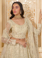 Vegaa Fashion Off White Net Thread Work Wedding Lehenga | Grocsy