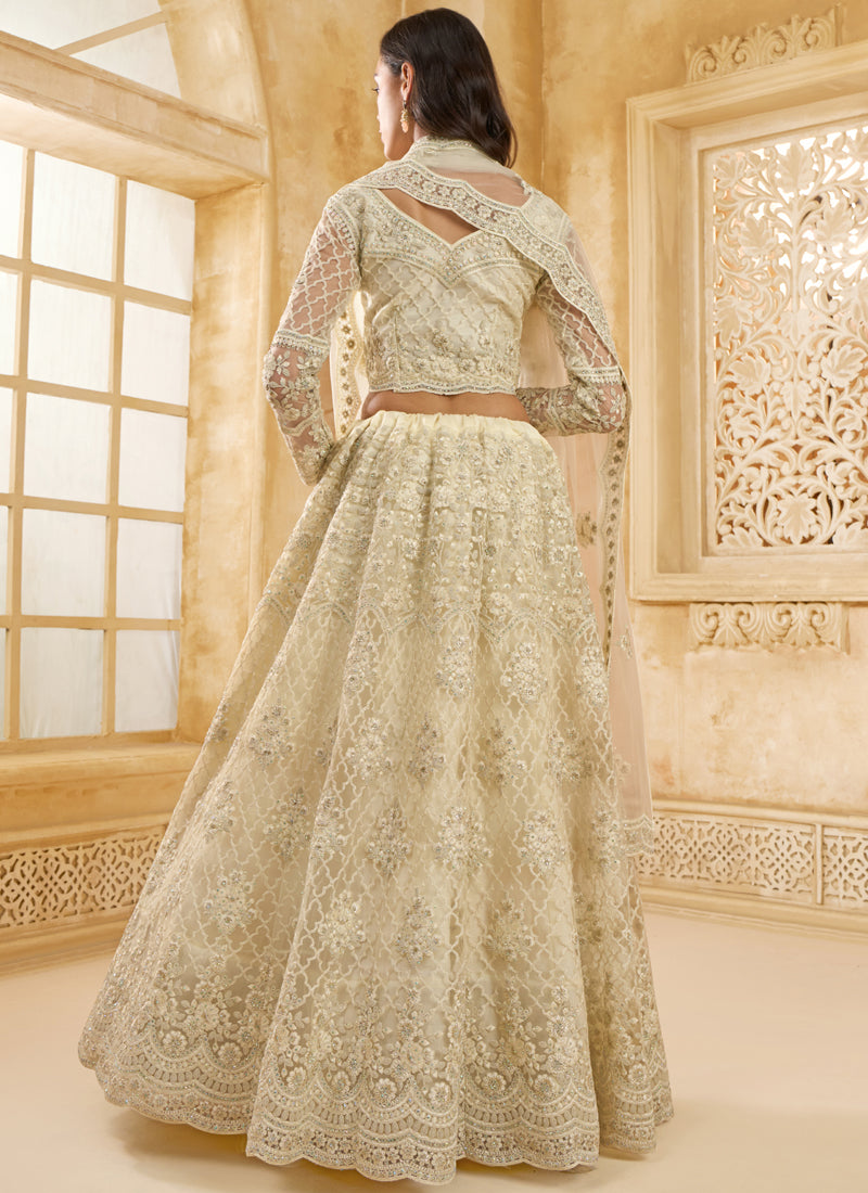 Vegaa Fashion Off White Net Thread Work Wedding Lehenga | Grocsy