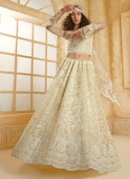 Vegaa Fashion Off White Net Thread Work Wedding Lehenga | Grocsy