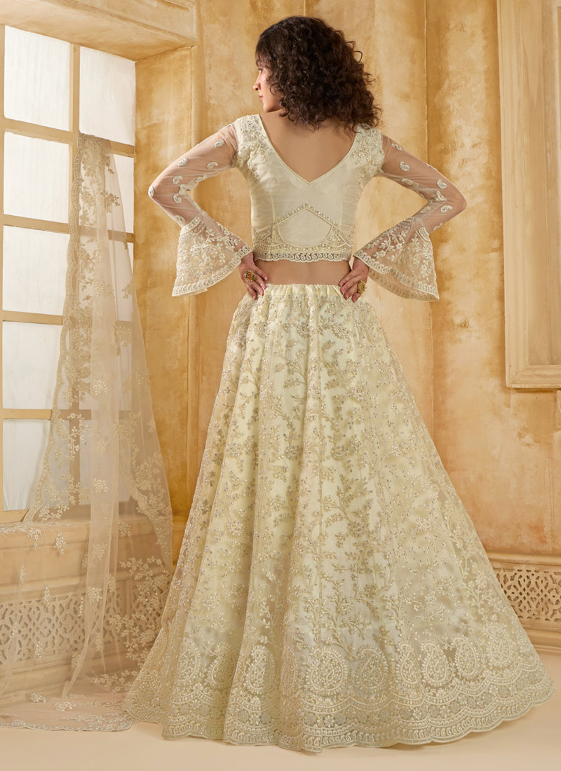 Vegaa Fashion Off White Net Thread Work Wedding Lehenga | Grocsy