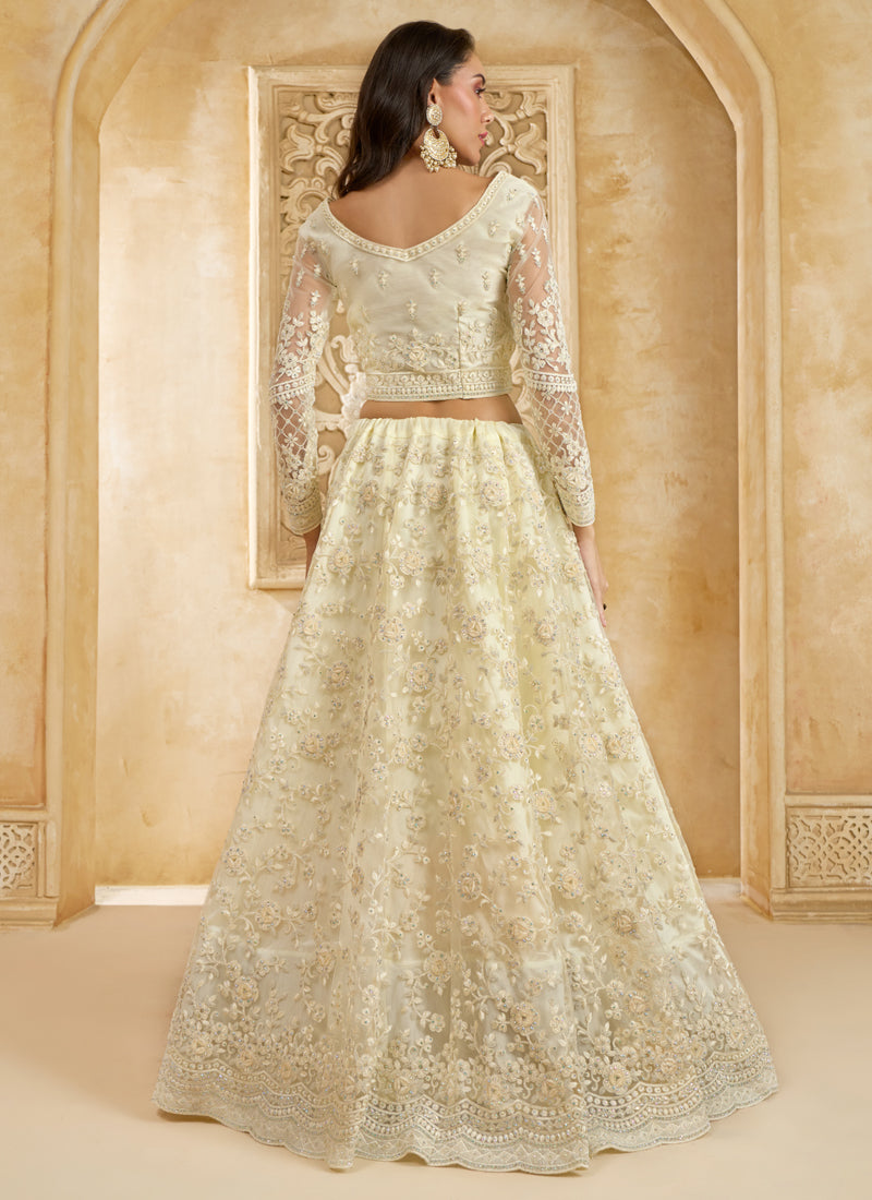 Vegaa Fashion Off White Net Thread Work Wedding Lehenga | Grocsy