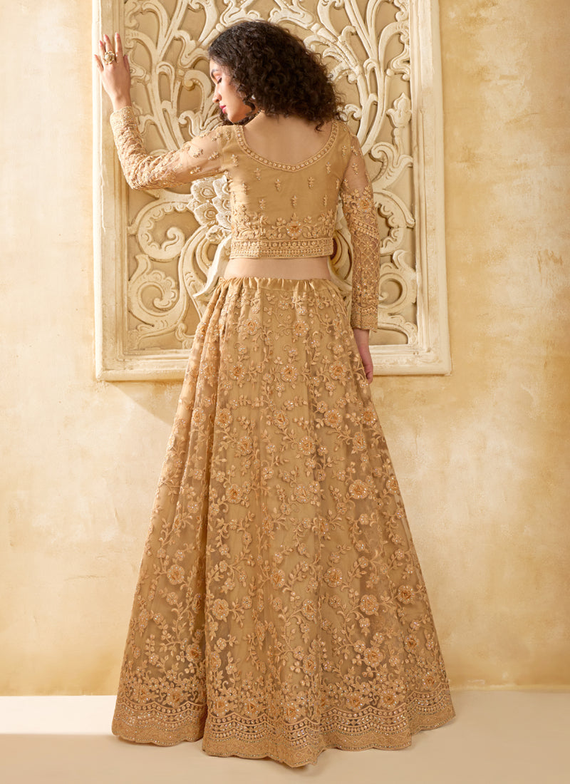 Vegaa Fashion Beige Net Thread Work Wedding Lehenga | Grocsy