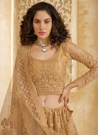 Vegaa Fashion Beige Net Thread Work Wedding Lehenga | Grocsy