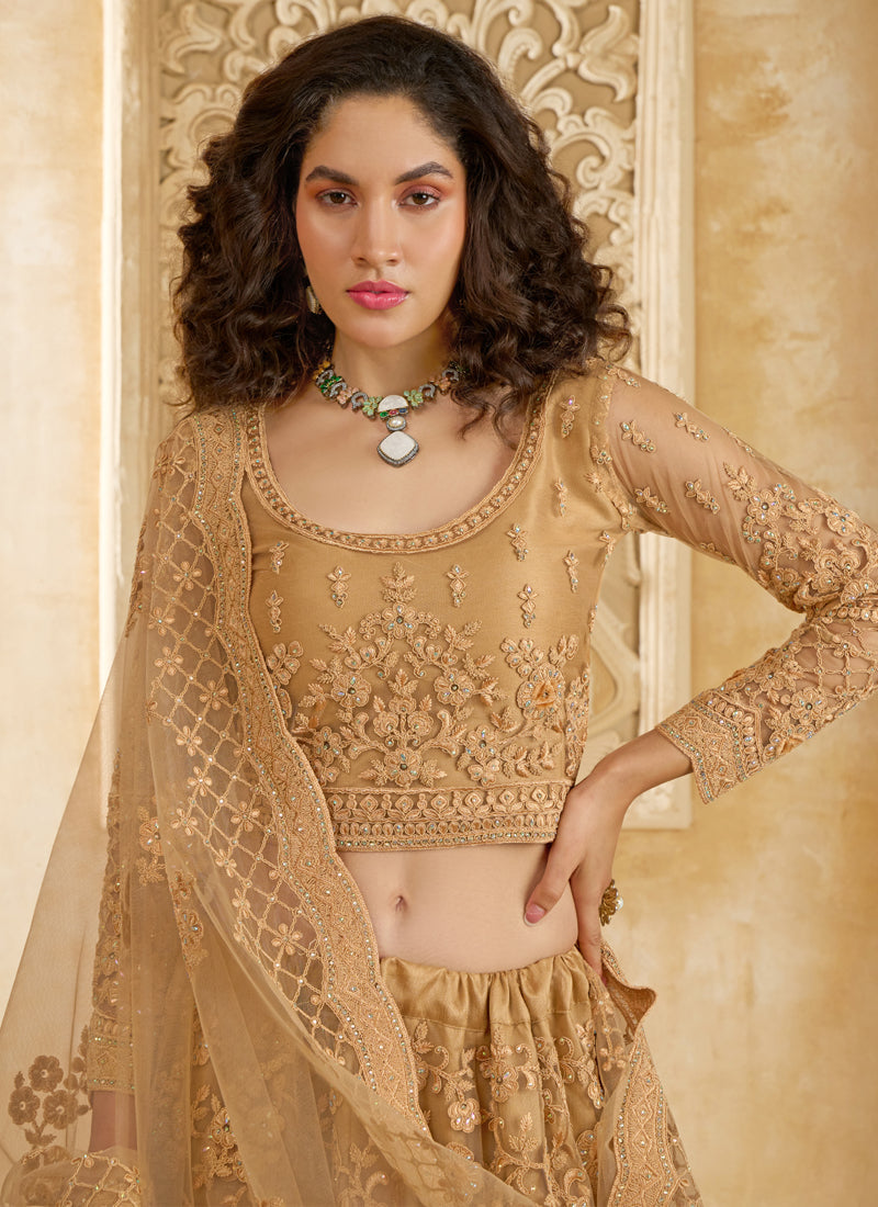 Vegaa Fashion Beige Net Thread Work Wedding Lehenga | Grocsy