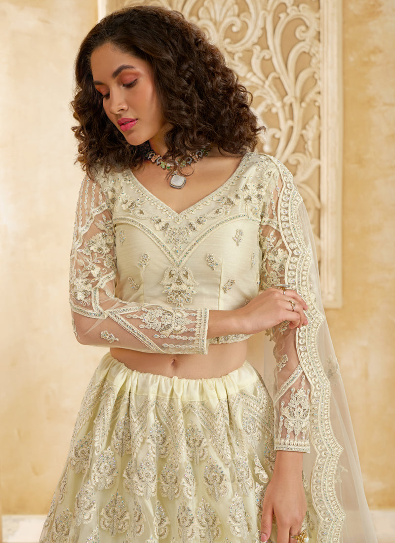 Vegaa Fashion Off White Net Thread Work Wedding Lehenga | Grocsy
