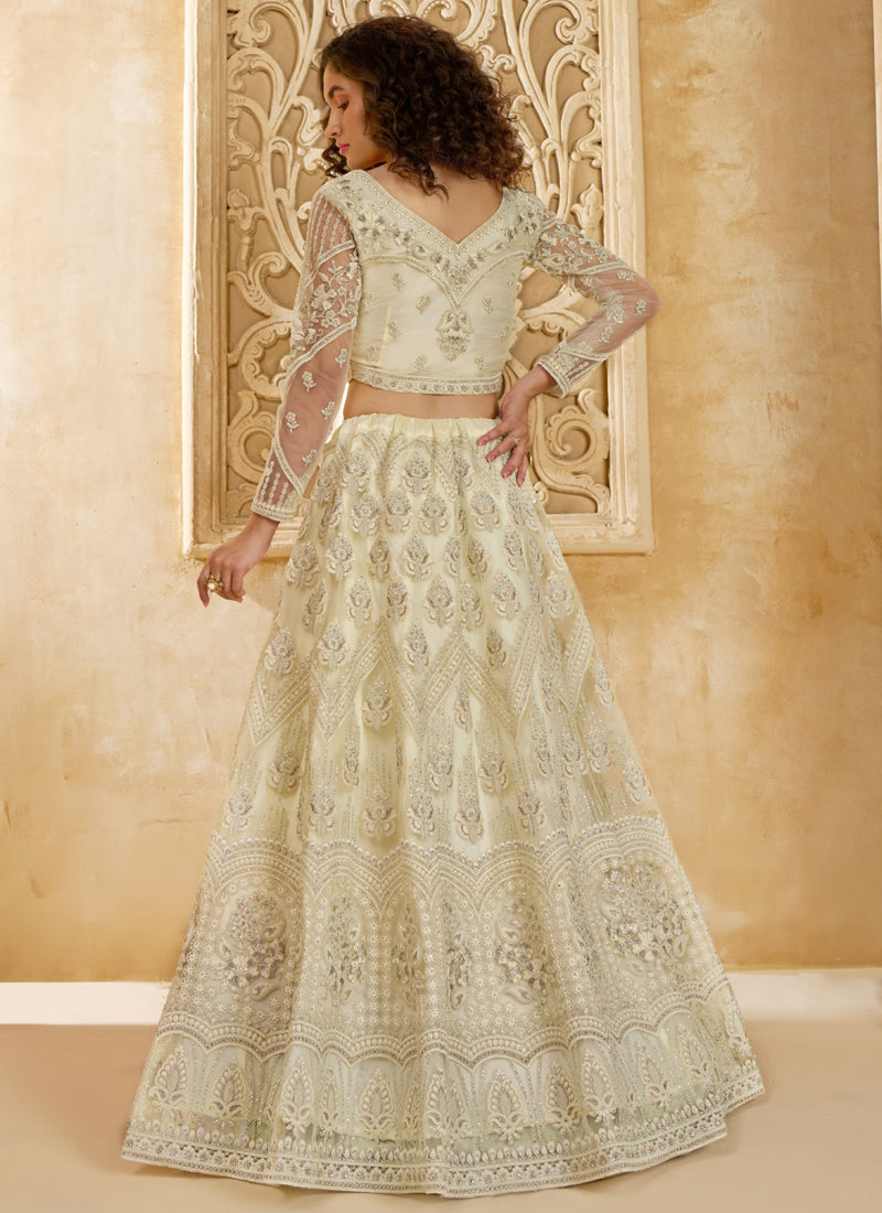 Vegaa Fashion Off White Net Thread Work Wedding Lehenga | Grocsy