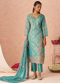Vegaa Fashion Sky Blue Silk Zari Fancy Embroidered Designer Suit For Wedding | Grocsy