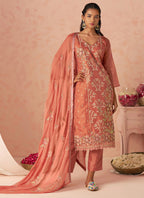 Vegaa Fashion Rust Silk Zari Fancy Embroidered Designer Suit For Wedding | Grocsy
