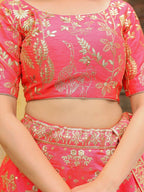 Tulsi Art Alluring Peach Embroidered Silk Reception Lehenga Choli With Dupatta | Grocsy