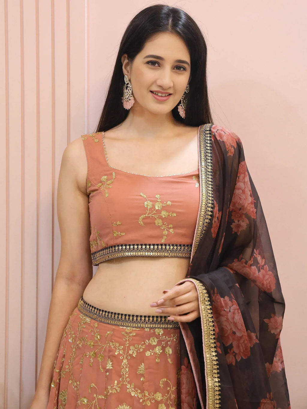 Tulsi Art Alluring Pink Georgette Sequins Event Wear Lehenga Choli | Grocsy