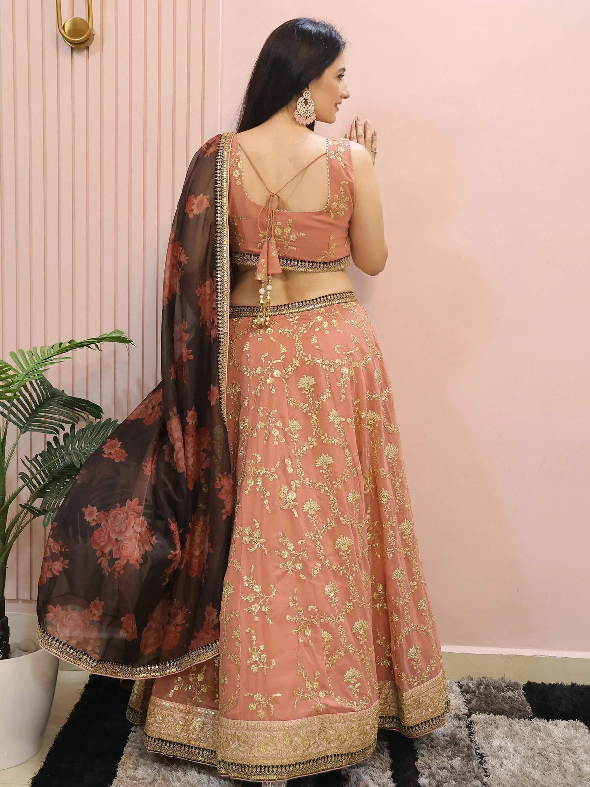 Tulsi Art Alluring Pink Georgette Sequins Event Wear Lehenga Choli | Grocsy